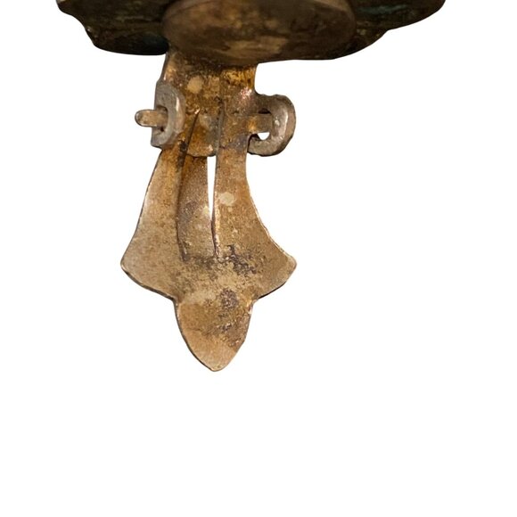 .75" x .75" Vintage Indian Clip-On Earrings Crushed Turquoise & Silver Floral De - Picture 11 of 13